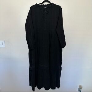 NWT colette women black corduroy cotton dress lagenlook peasant tiered one size
